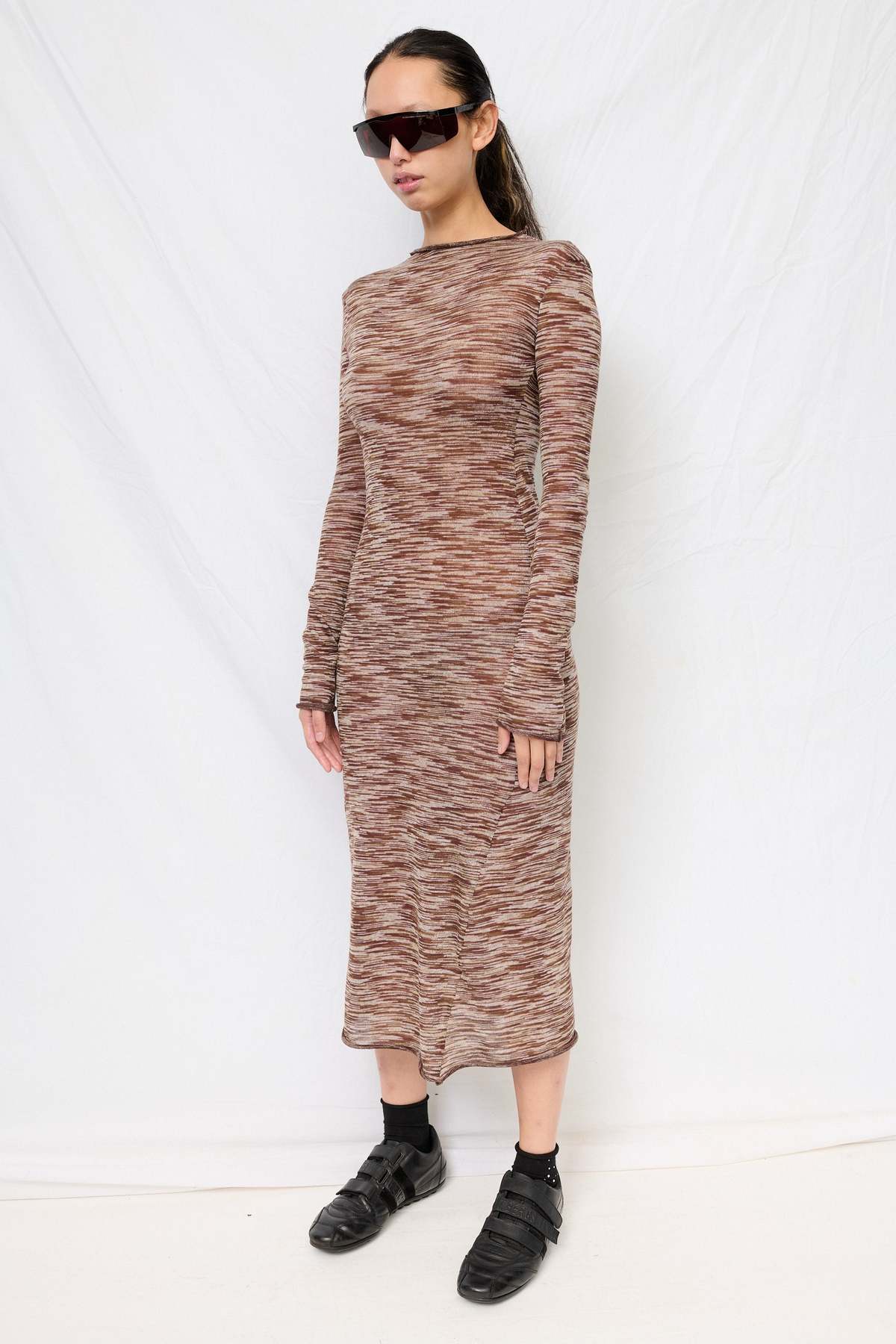 Assembly Brown Variegated Knit Long Sleeve Mockneck Dress - Image 4 of 4