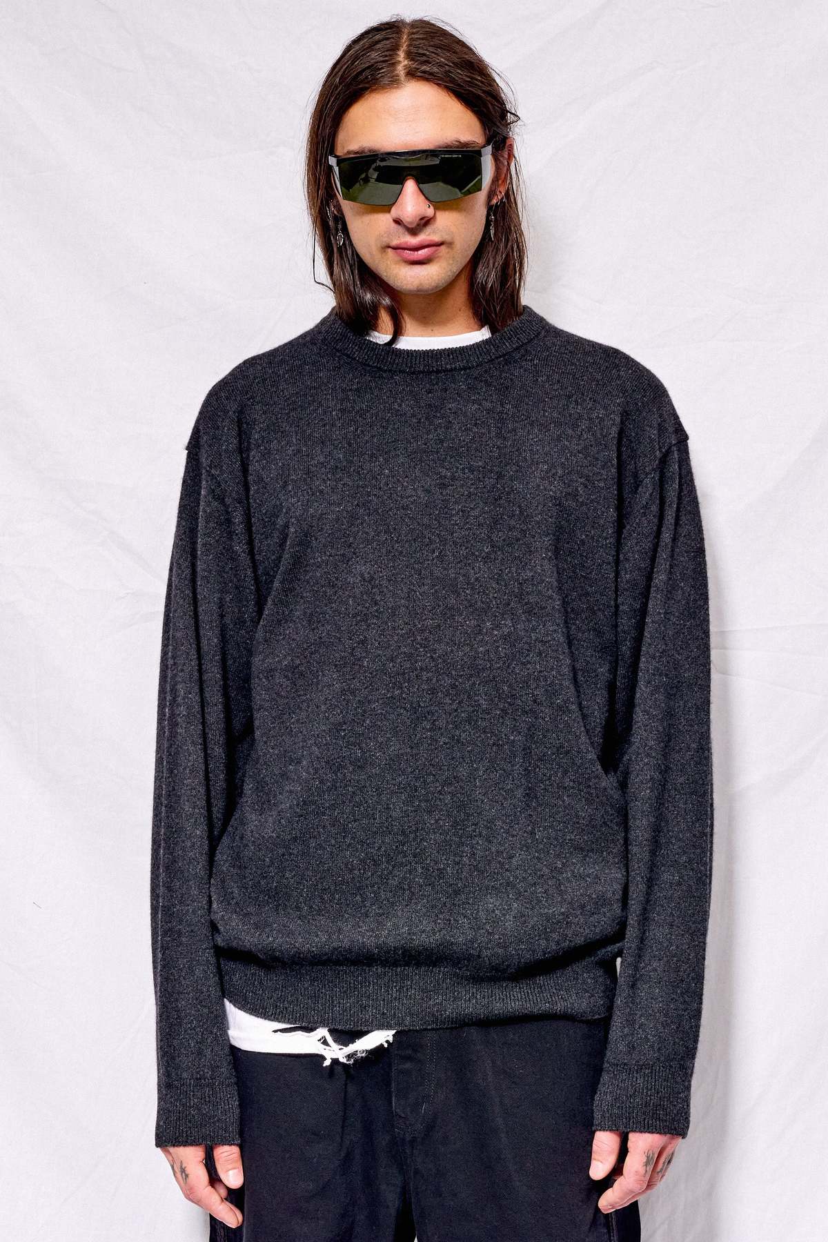 Batoner Melange Black Innocent Cashmere Crewneck | Garmentory