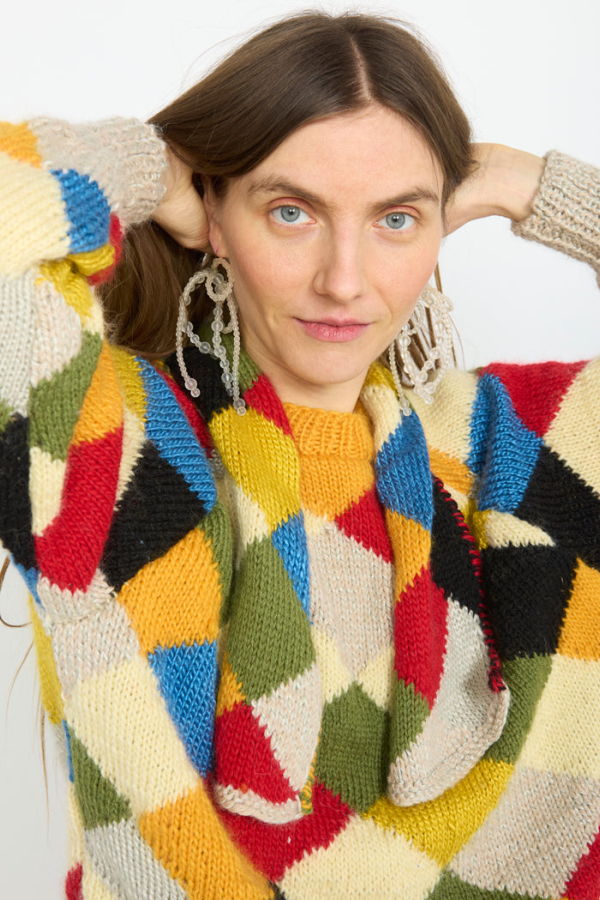 Anntian Handknit Sweater With Scarf - Multi Color