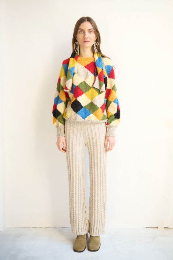 Anntian Handknit Sweater With Scarf - Multi Color