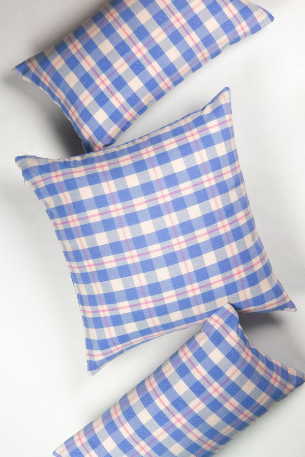 Archive New York Abigail Plaid Square Pillow - Periwinkle/Pink