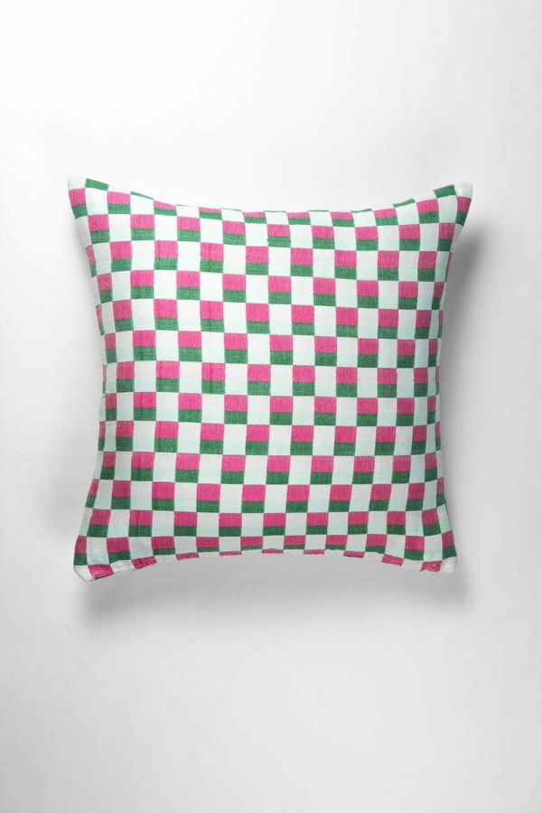 Archive New York Backordered: Suzani Pillow - Green/Pink Checkered