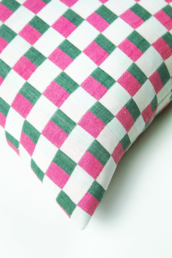 Archive New York Backordered: Suzani Pillow - Green/Pink Checkered