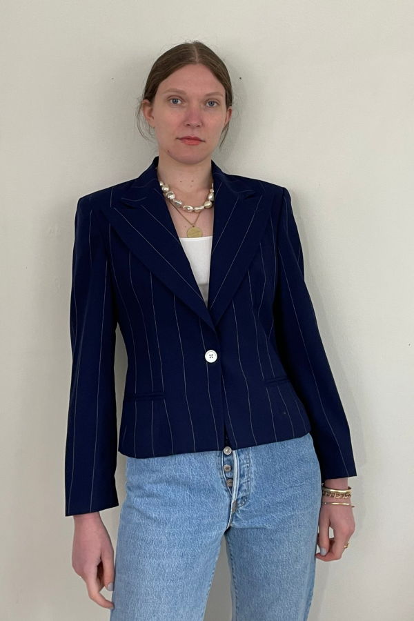 Ralph Lauren Vintage Cropped Pinstripe Wool Blazer