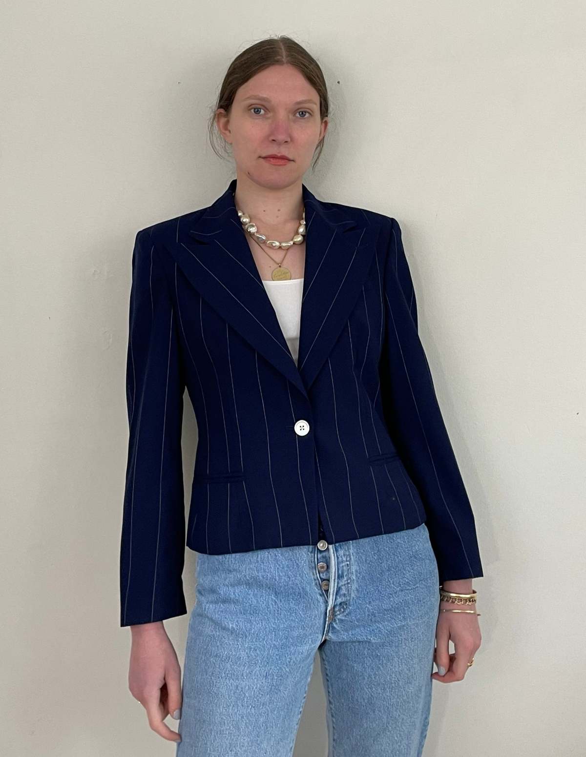 Ralph Lauren Vintage Cropped Pinstripe Wool Blazer - Image 1 of 8