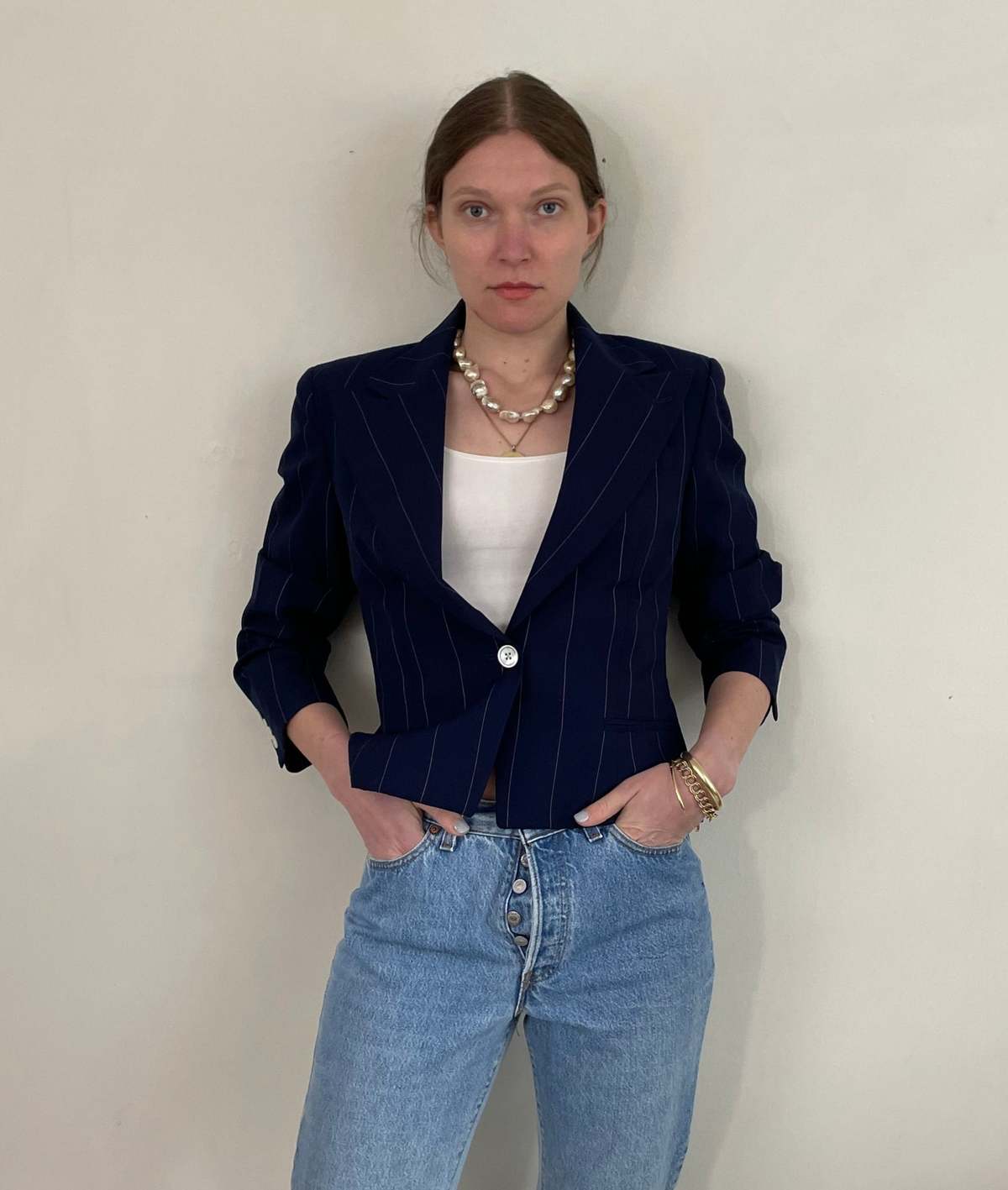 Ralph Lauren Vintage Cropped Pinstripe Wool Blazer - Image 2 of 8