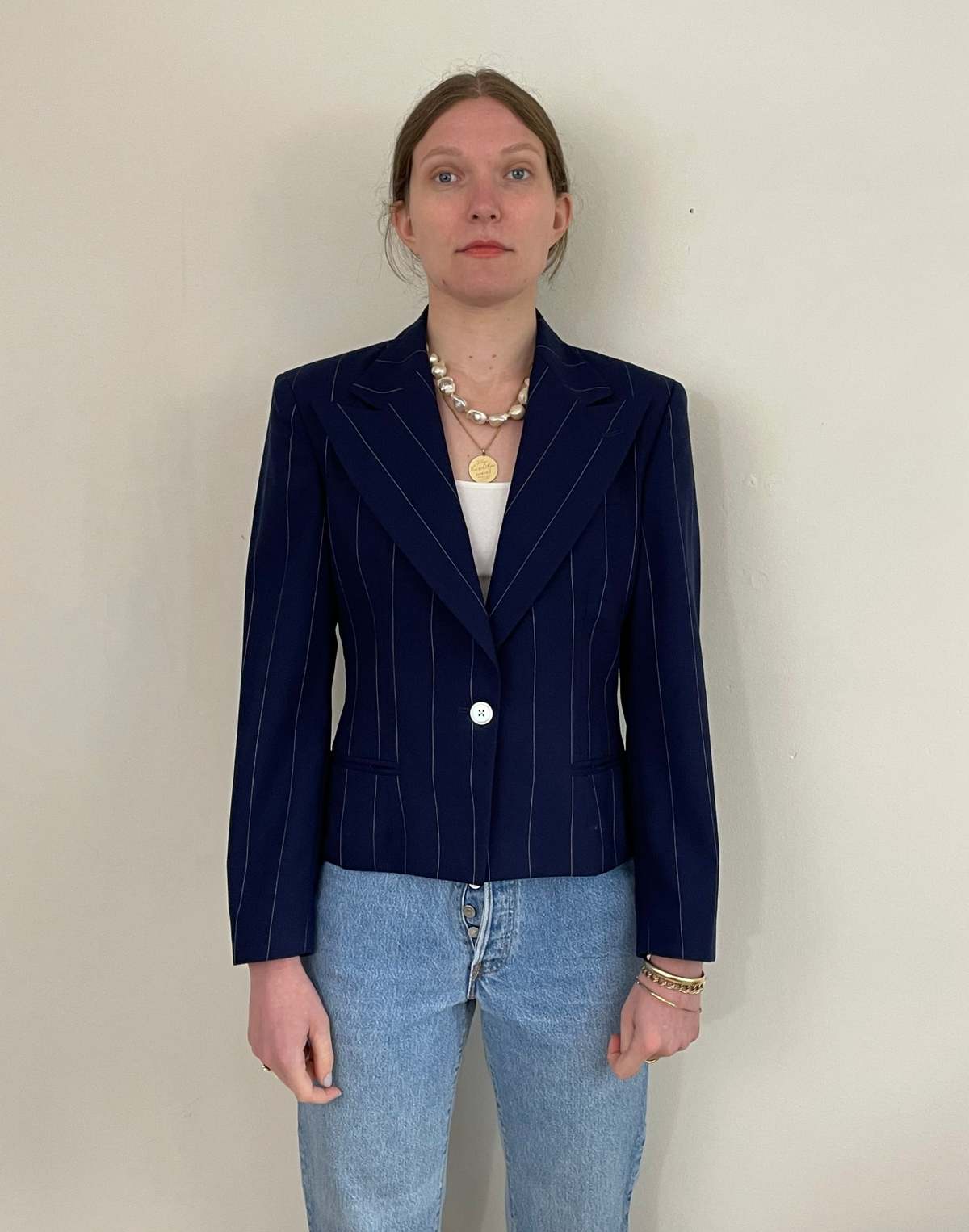 Ralph Lauren Vintage Cropped Pinstripe Wool Blazer - Image 5 of 8