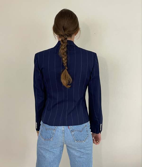 Ralph Lauren Vintage Cropped Pinstripe Wool Blazer