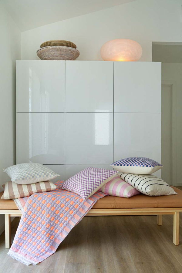 Archive New York Checkered Brocade Pillow - Pink/Blue