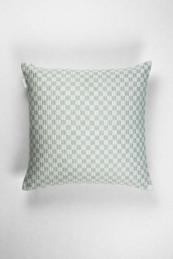 Archive New York Checkered Brocade Pillow - Grey/White Square