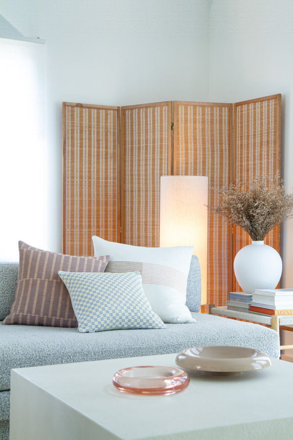 Archive New York Checkered Brocade Pillow - Grey/White Square