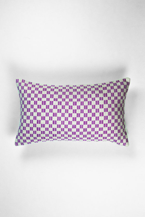 Archive New York Checkered Brocade Pillow - Lilac/White