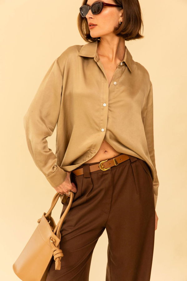 Beige Denise Top - Gold Silky