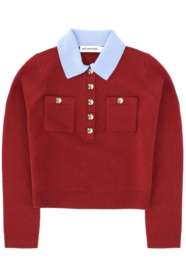 Self-Portrait Top Polo Top - Bordeaux