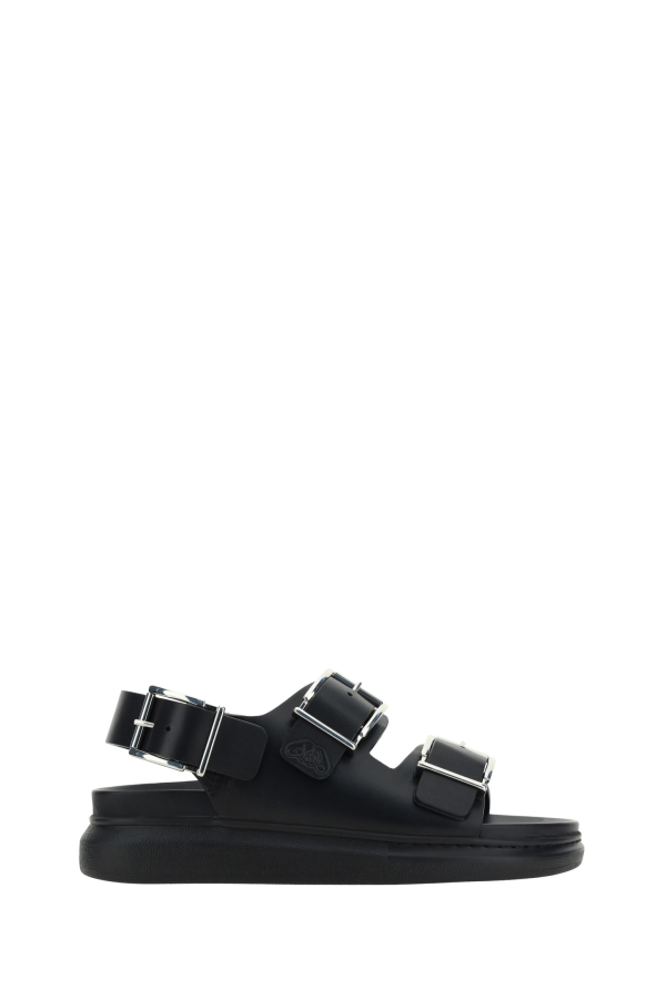 Alexander McQueen Leather Sandal With Double Buckle - Black/Silver