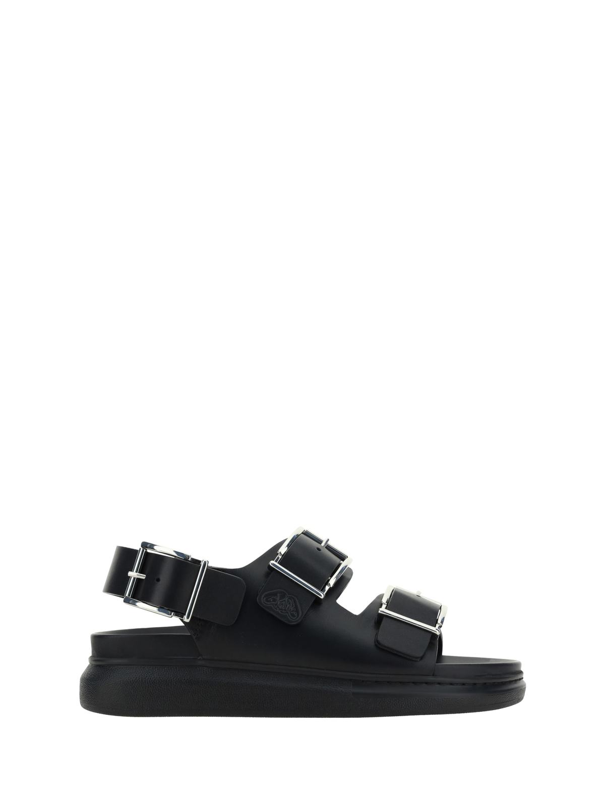 Alexander McQueen Leather Sandal With Double Buckle - Black/Silver - Image 1 of 4