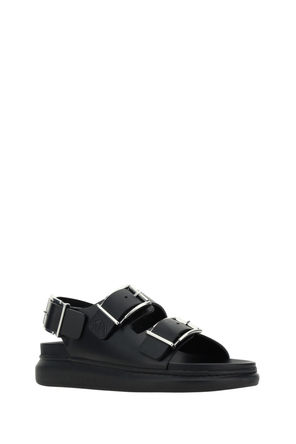 Alexander McQueen Leather Sandal With Double Buckle - Black/Silver