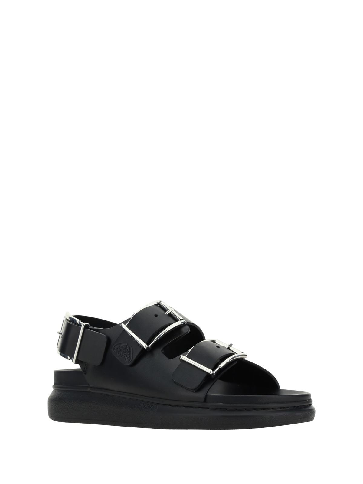 Alexander McQueen Leather Sandal With Double Buckle - Black/Silver - Image 2 of 4