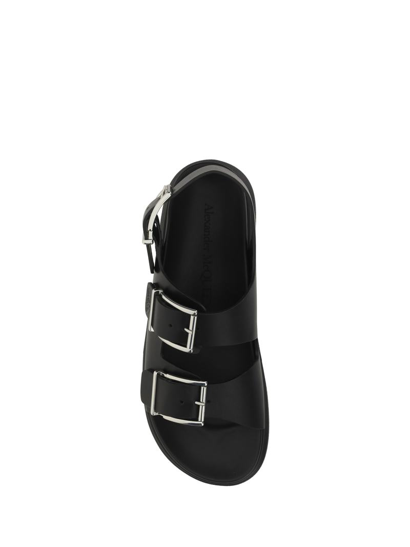 Alexander McQueen Leather Sandal With Double Buckle - Black/Silver