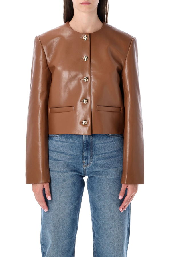 Anine Bing Cropped Leather Jacket - Brown