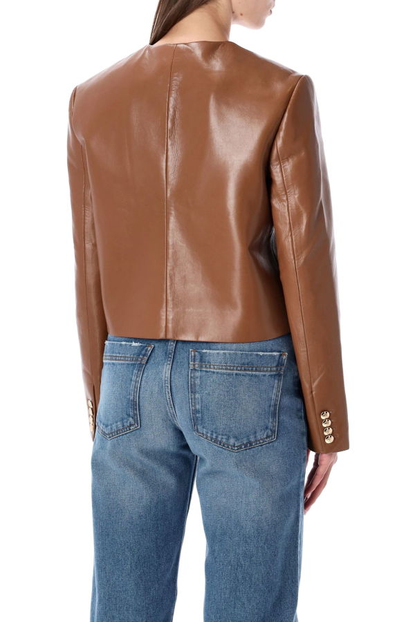 Anine Bing Cropped Leather Jacket - Brown