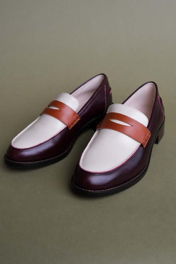 "INTENTIONALLY __________." Next Door Penny Loafer - Merlot Tri Tone