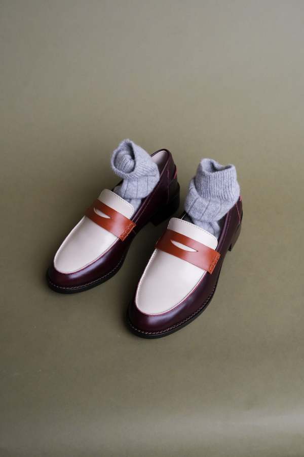 "INTENTIONALLY __________." Next Door Penny Loafer - Merlot Tri Tone