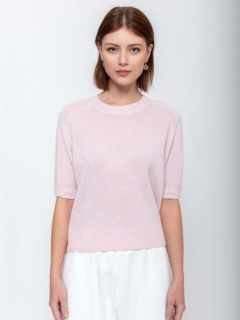 Allude Short Sleeve Cashmere Sweater