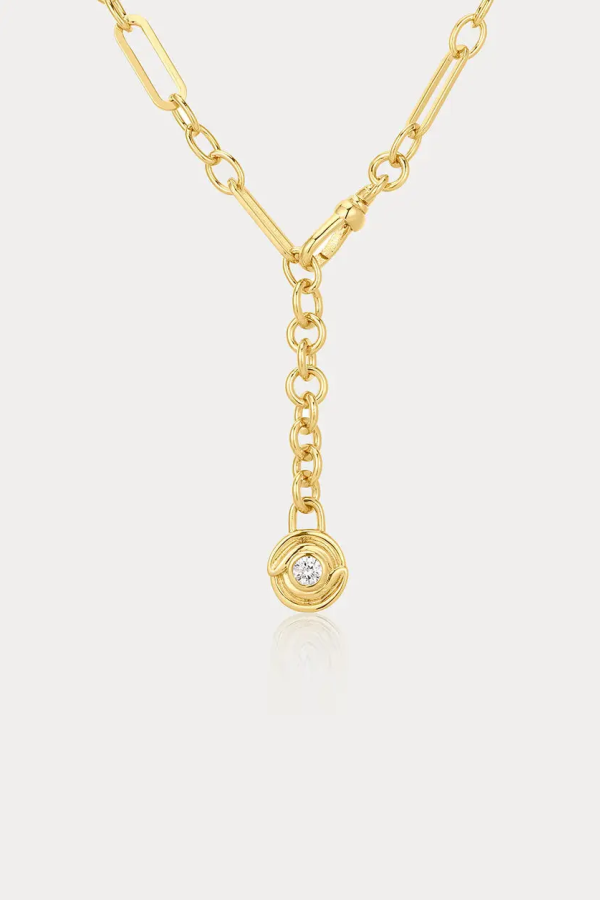 Luv AJ Wave Bezel Lariat Necklace