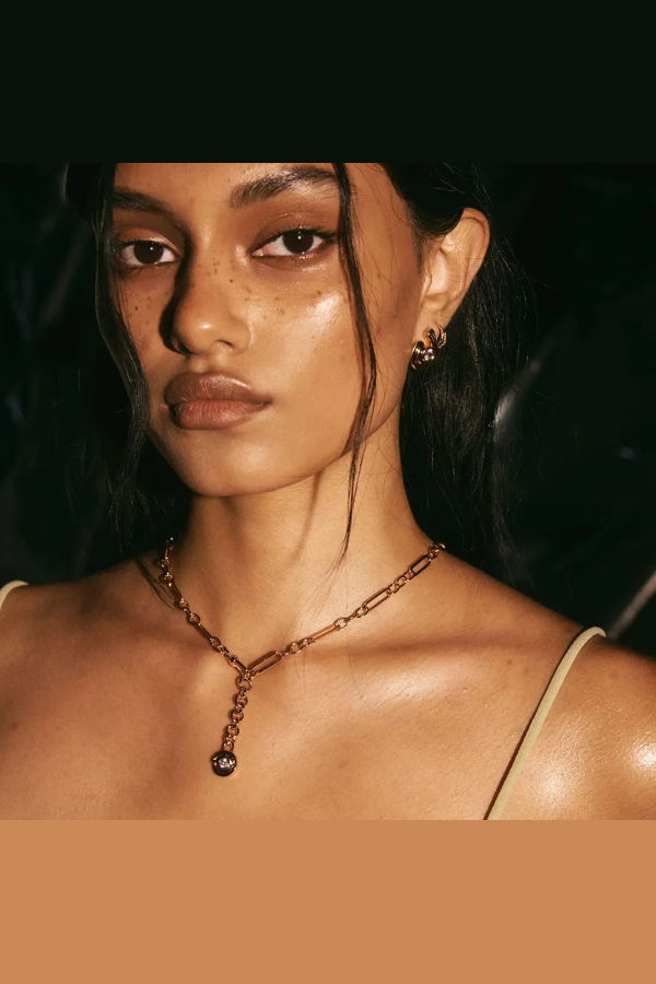 Luv AJ Wave Bezel Lariat Necklace