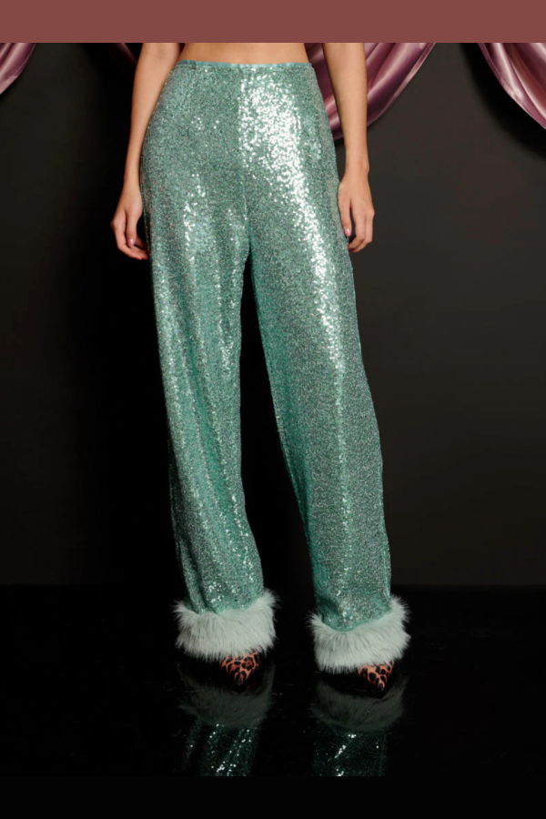 Sister Jane Disco Darling Sequin Trousers - Turquoise Green