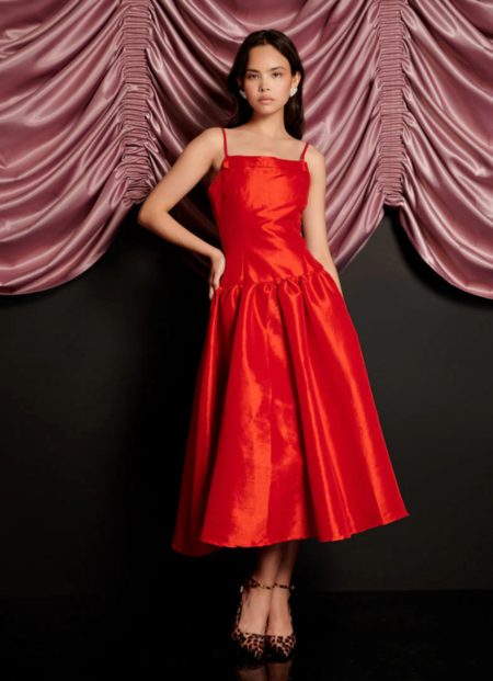knee length dresses for ladies Sunrise Bow Midi Dress Ruby Red / M+ main image 0
