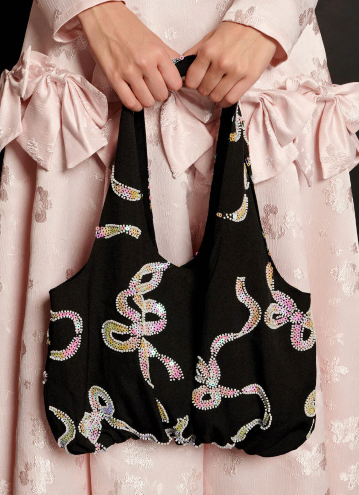 Sister Jane Ripple Bow Embellished Bag - Coal Black - Image 2 of 2