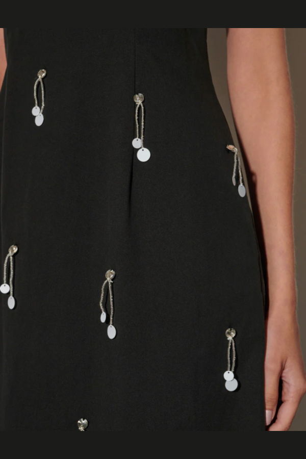 Ghospell Augusta Embellished Midi Dress - Coal Black