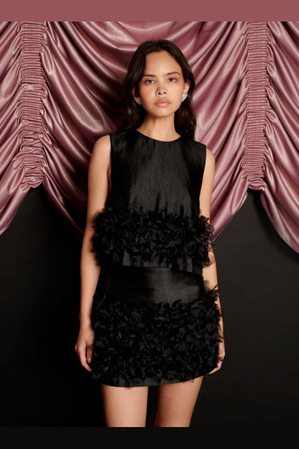 Sister Jane Plume Organza Top - Coal Black