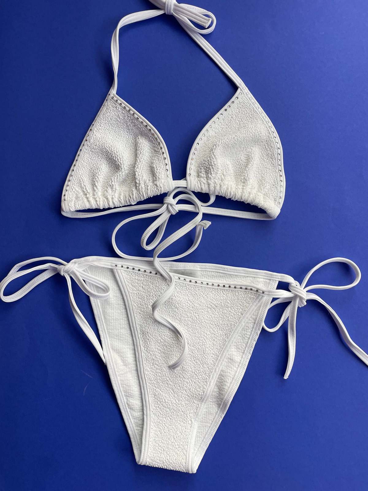 Hunza G Gina Triangle Tie Swarovski Bikini Set - White - Image 1 of 6