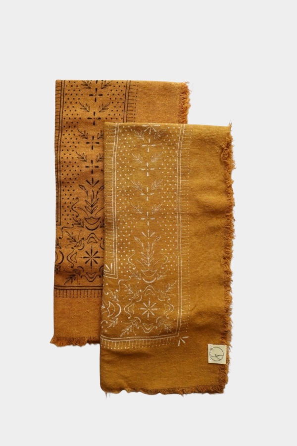 Eco Raw Studio Raw Silk Bandana - Desert Gold x Black Ink