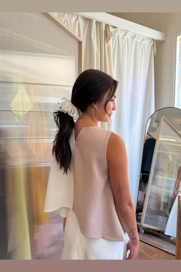 KAAREM Three-Two A-Line Colorblock Top - White/Cream