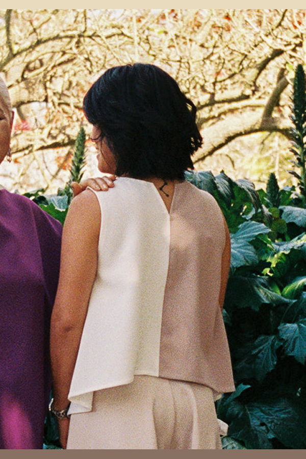 KAAREM Three-Two A-Line Colorblock Top - White/Cream