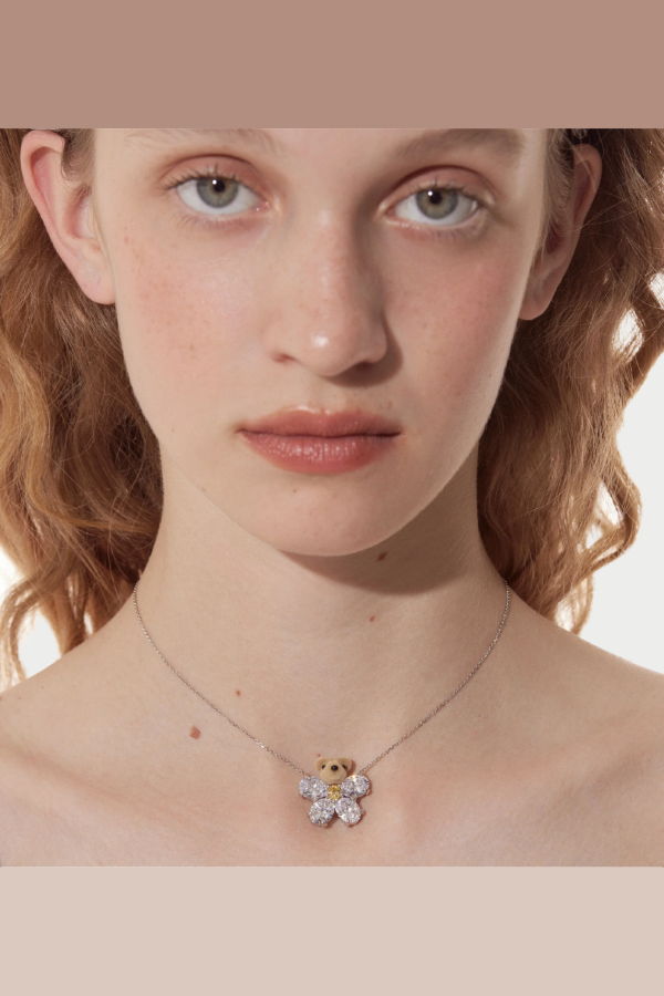 YVMIN Gemstone Flower Bear Necklace