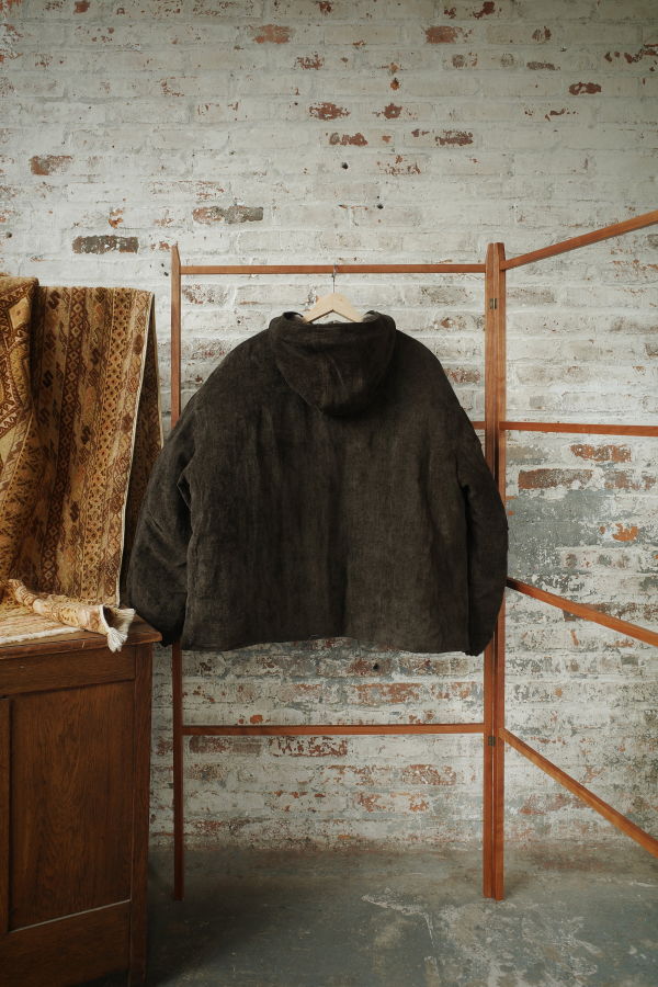 AVIVA JIFEI XUE Carob Linen Velvet Padded Zip Parka - Carob Linen Velvet