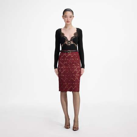 self portrait azaelea dress burgundy self-portrait - Burgundy Lace Satin Maxi Dress main image 0