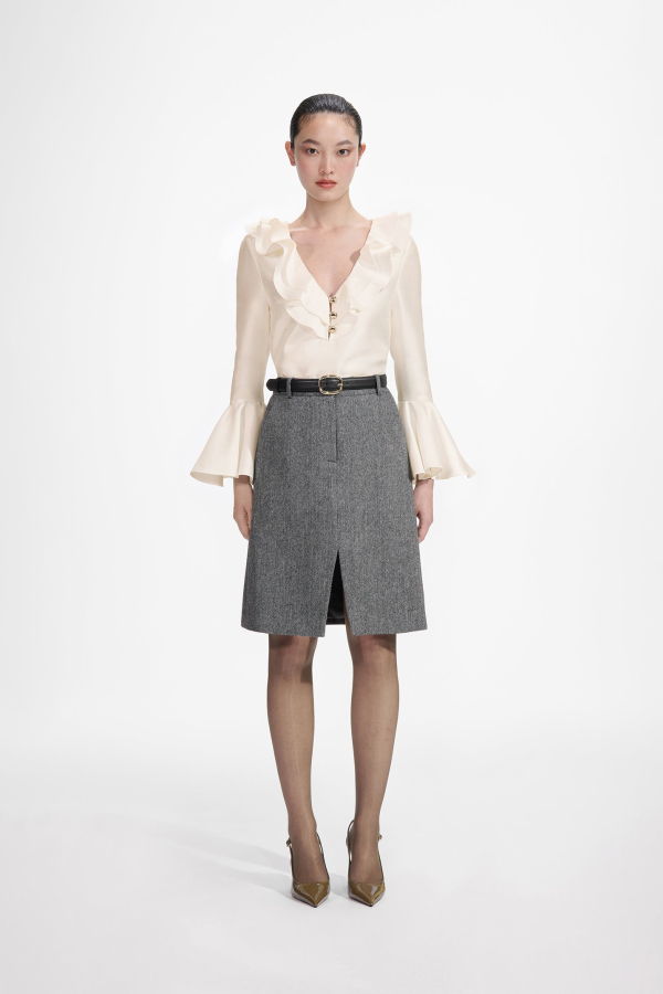 Self-Portrait Taffeta Ruffle Top - Cream