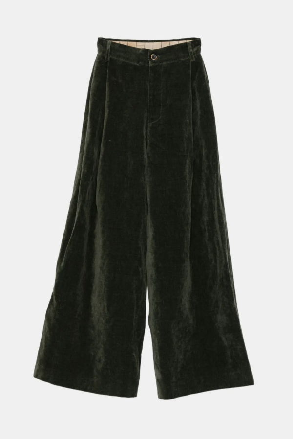 Uma Wang Pleated Velvet Trousers - Dark Green