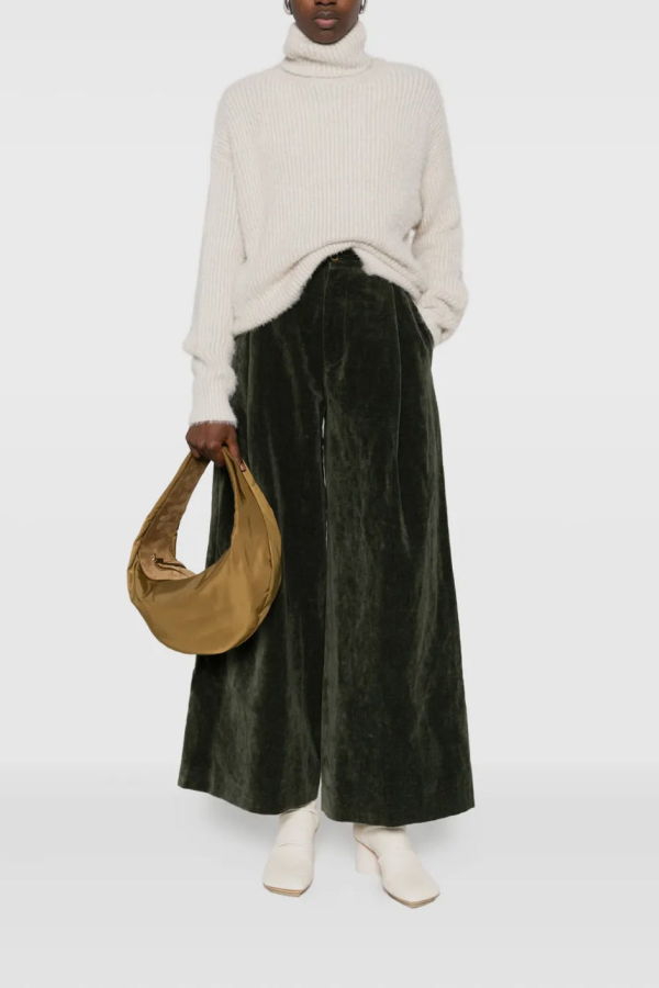 Uma Wang Pleated Velvet Trousers - Dark Green