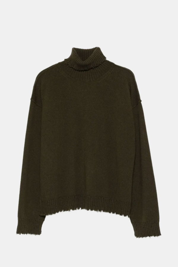 Uma Wang Turtleneck Frayed-Hem Sweater - Army Green