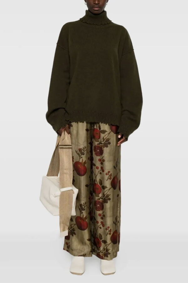 Uma Wang Turtleneck Frayed-Hem Sweater - Army Green