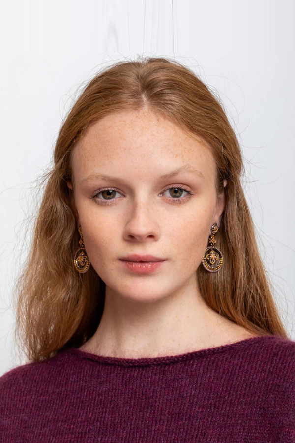 Miguel Ases Round with Flower Center Post Earrings