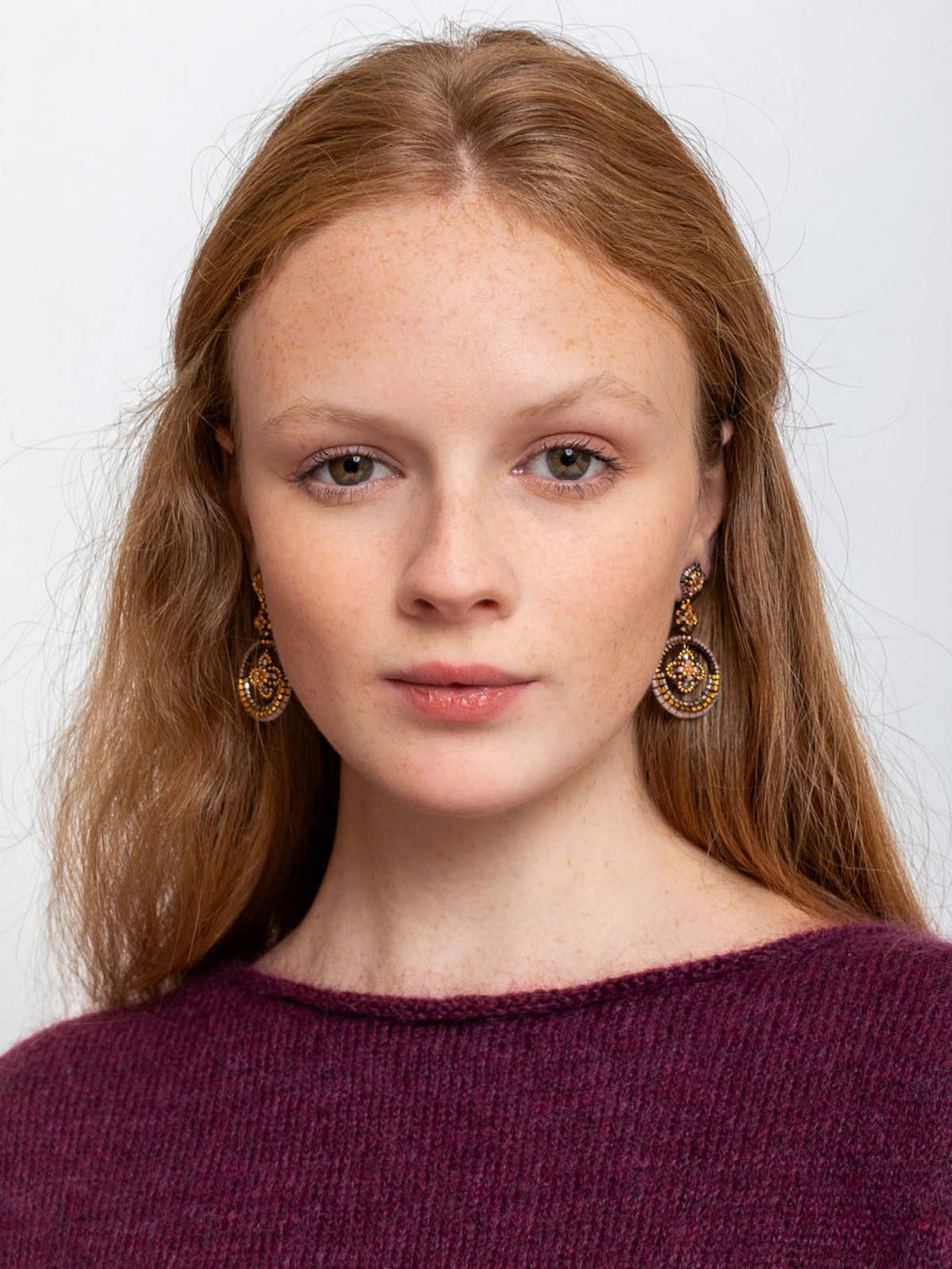 Miguel Ases Round with Flower Center Post Earrings - Image 2 of 2