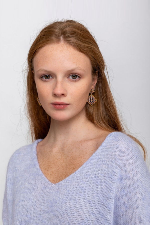 Miguel Ases Triangle Beaded Post Earrings - 14K